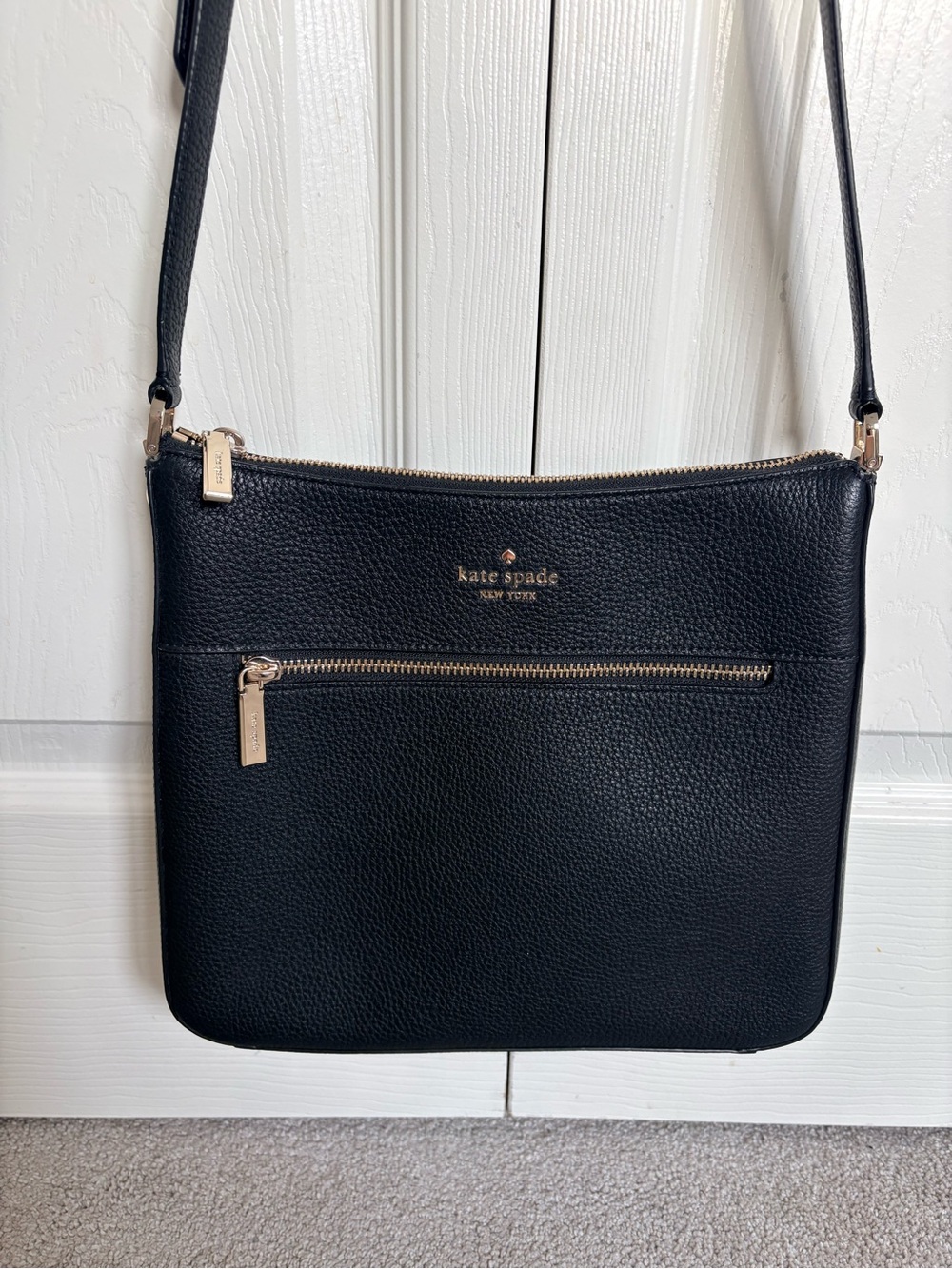 kate spade Black Pebbled Leather Crossbody with Gold Hardware